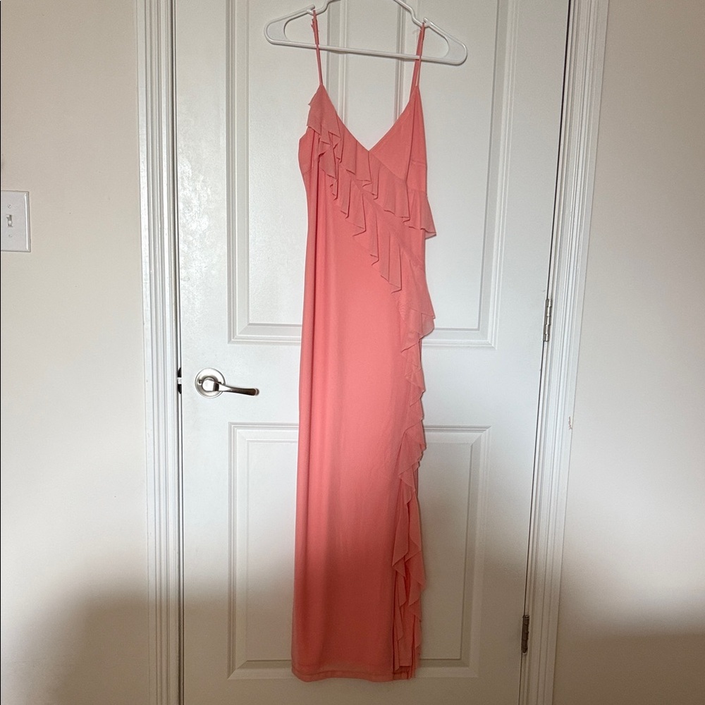 Chic Asymmetrical Pink Ruffle Dress